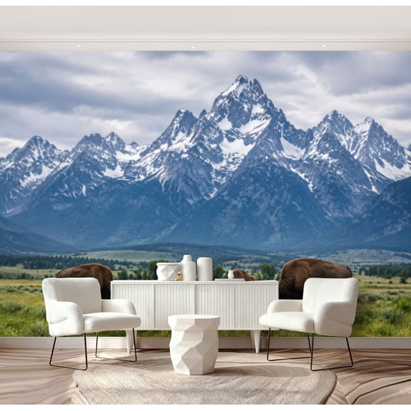 Wall Mural Peel and Stick American Buffalo Scenics Nature Americas Photography Beauty Self-Adhesive Wallpaper Removable Wall Decal Wall Sticker Home Decor for Living Room Bedroom 69"x96"
