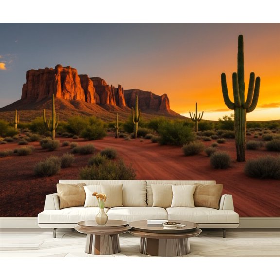 Wall Mural Peel and Stick American desert sunset mountain Self-Adhesive Wallpaper Removable Wall Decal Wall Sticker Home Decor for Living Room Bedroom 100"x144"