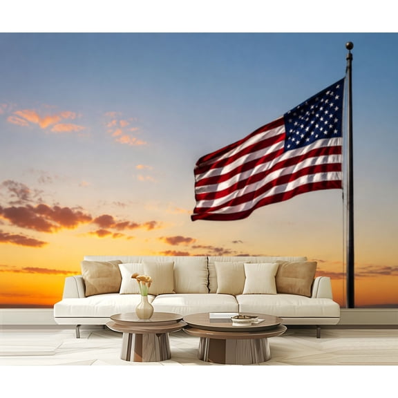 Wall Mural Peel and Stick American flag sunset Sunset pictures Self-Adhesive Wallpaper Removable Wall Decal Wall Sticker Home Decor for Living Room Bedroom 100"x144"