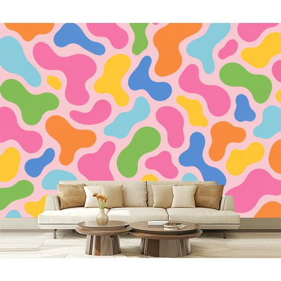 Wall Mural Peel and Stick Animal skin print rainbow colors 90s style Colorful leopard spot Self-Adhesive Wallpaper Removable Wall Decal Wall Sticker Home Decor for Living Room Bedroom 100"x144"