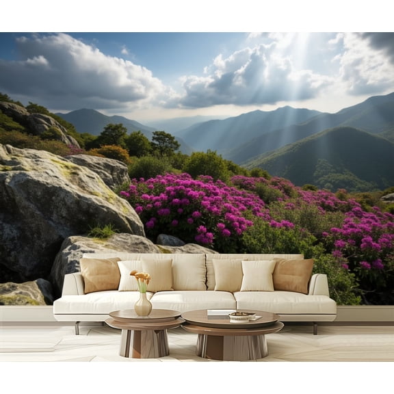 Wall Mural Peel and Stick Appalachian Trail Roan Mountains Rhododendron Bloom Blue Ridge Self-Adhesive Wallpaper Removable Wall Decal Wall Sticker Home Decor for Living Room Bedroom 100"x144"