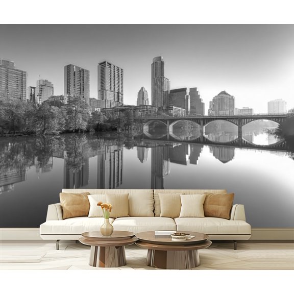 Wall Mural Peel and Stick Austin skyline reflection Lady Self-Adhesive Wallpaper Removable Wall Decal Wall Sticker Home Decor for Living Room Bedroom 100"x144"