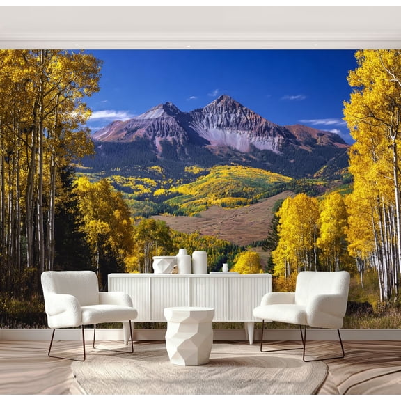 Wall Mural Peel and Stick Autumn aspen trees Wilson Peak Rocky Mountains CO Self-Adhesive Wallpaper Removable Wall Decal Wall Sticker Home Decor for Living Room Bedroom 69"x96"