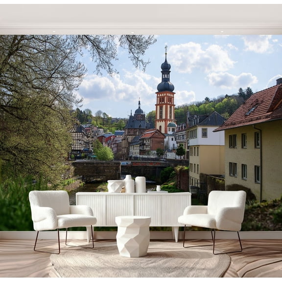 Wall Mural Peel and Stick Bad Kreuznach City Germany Bridge House Paulus Church Castle Kauzen Self-Adhesive Wallpaper Removable Wall Decal Wall Sticker Home Decor for Living Room Bedroom 69"x96"
