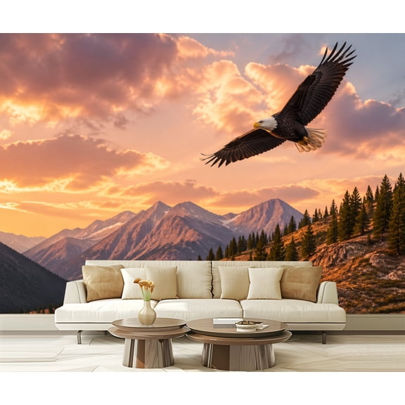 Wall Mural Peel and Stick Bald Eagle Soaring High Country Self-Adhesive Wallpaper Removable Wall Decal Wall Sticker Home Decor for Living Room Bedroom 100"x144"