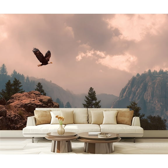 Wall Mural Peel and Stick Bald Eagle Soaring High Country Self-Adhesive Wallpaper Removable Wall Decal Wall Sticker Home Decor for Living Room Bedroom 100"x144"