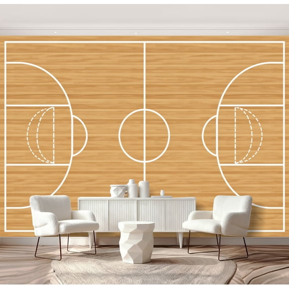 Wall Mural Peel and Stick Basketball court wooden flooring white lines Self-Adhesive Wallpaper Removable Wall Decal Wall Sticker Home Decor for Living Room Bedroom 69"x96"