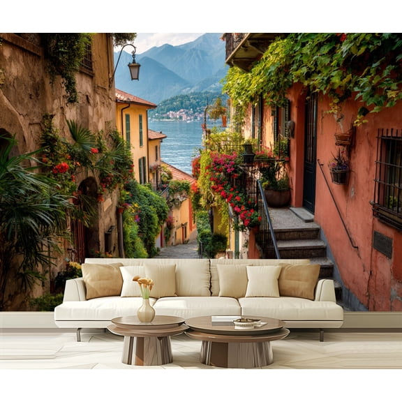 Wall Mural Peel and Stick Beautiful street Bellagio city Italy Self-Adhesive Wallpaper Removable Wall Decal Wall Sticker Home Decor for Living Room Bedroom 100"x144"