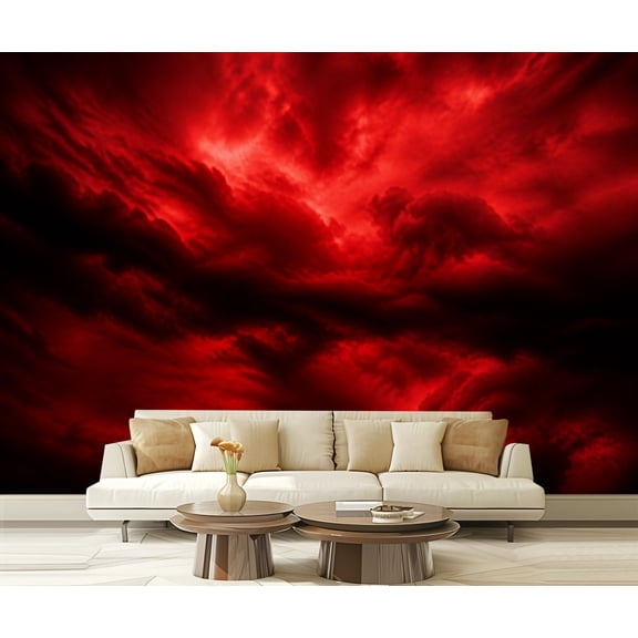 Wall Mural Peel and Stick Black red abstract Toned fiery red sky Flame effect Fire for design Self-Adhesive Wallpaper Removable Wall Decal Wall Sticker Home Decor for Living Room Bedroom 100"x144"
