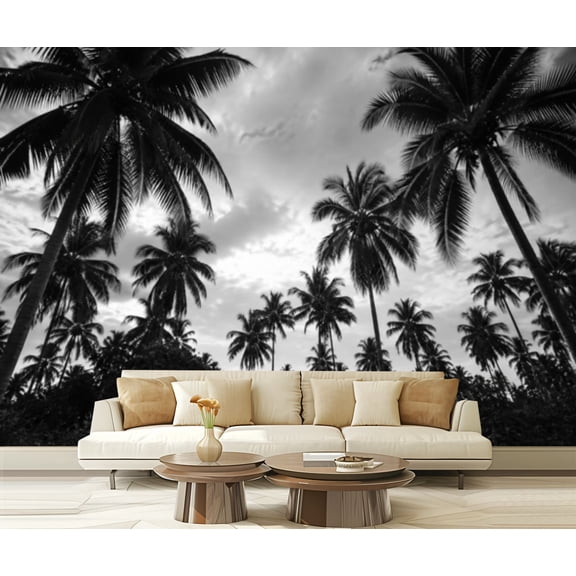 Wall Mural Peel and Stick Black white photo palm trees Self-Adhesive Wallpaper Removable Wall Decal Wall Sticker Home Decor for Living Room Bedroom 100"x144"