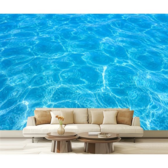 Wall Mural Peel and Stick Blue Pool Water Caustics Sunlit Ripples Abstract Aquatic Self-Adhesive Wallpaper Removable Wall Decal Wall Sticker Home Decor for Living Room Bedroom 100"x144"