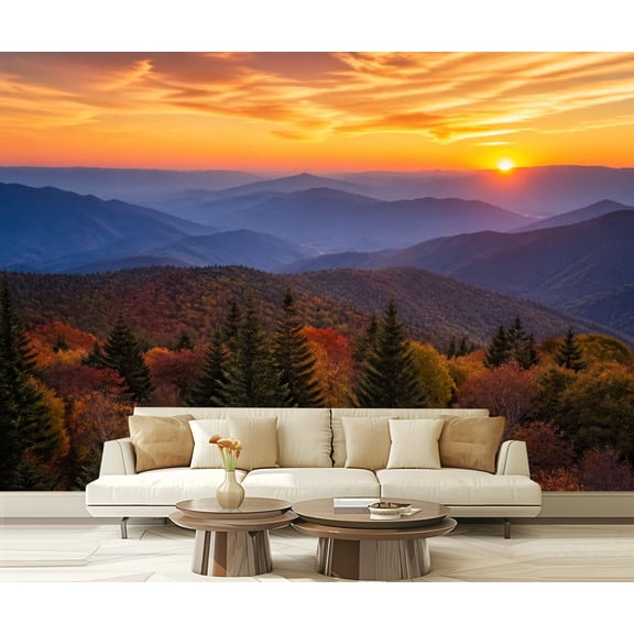 Wall Mural Peel and Stick Blue Ridge Parkway Autumn Sunset Appalachian Mountains Layers Self-Adhesive Wallpaper Removable Wall Decal Wall Sticker Home Decor for Living Room Bedroom 100"x144"