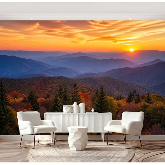 Wall Mural Peel and Stick Blue Ridge Parkway Autumn Sunset Appalachian Mountains Layers Self-Adhesive Wallpaper Removable Wall Decal Wall Sticker Home Decor for Living Room Bedroom 69"x96"