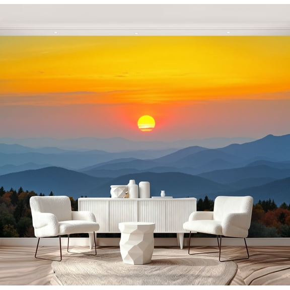 Wall Mural Peel and Stick Blue Ridge Parkway Autumn Sunset Appalachian Mountains Layers Self-Adhesive Wallpaper Removable Wall Decal Wall Sticker Home Decor for Living Room Bedroom 69"x96"