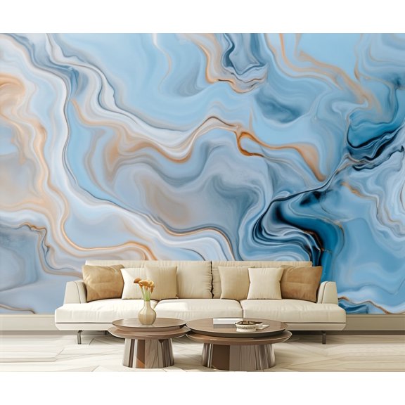 Wall Mural Peel and Stick Blue marble grey gold Abstract texture 2D Self-Adhesive Wallpaper Removable Wall Decal Wall Sticker Home Decor for Living Room Bedroom 100"x144"