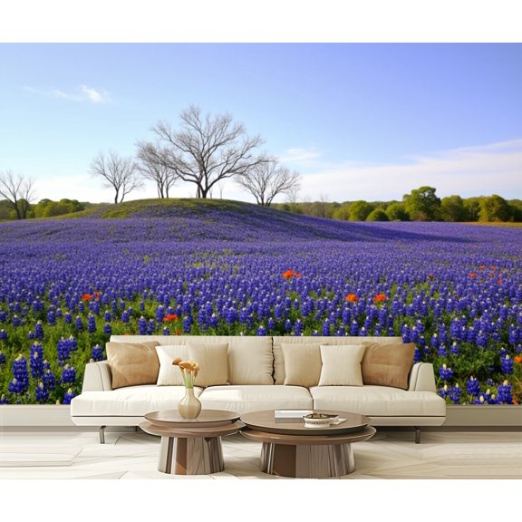Wall Mural Peel and Stick Bluebonnets texas country texas country pictures Self-Adhesive Wallpaper Removable Wall Decal Wall Sticker Home Decor for Living Room Bedroom 100"x144"
