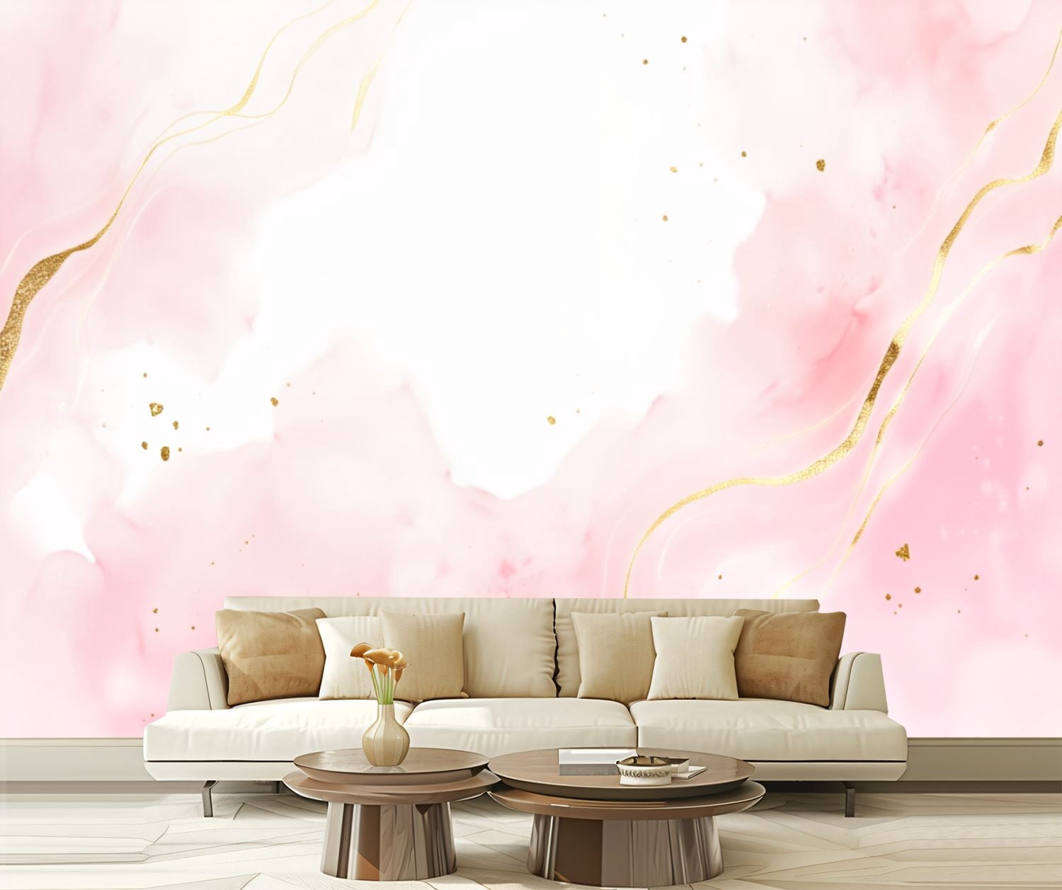 Wall Mural Peel and Stick Blush pink watercolor fluid Dusty rose golden ...
