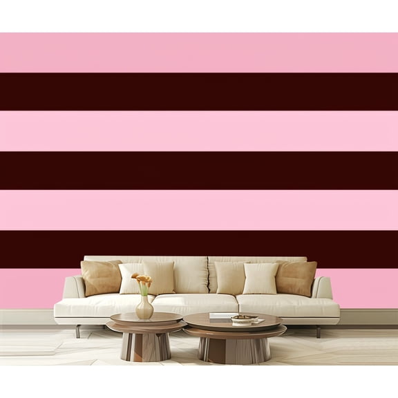 Wall Mural Peel and Stick Bold Horizontal Stripes Dark Brown Soft Pink Colors Self-Adhesive Wallpaper Removable Wall Decal Wall Sticker Home Decor for Living Room Bedroom 100"x144"