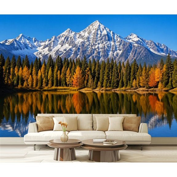 Wall Mural Peel and Stick Byers Lake Alaska Fall Mount McKinley Denali Self-Adhesive Wallpaper Removable Wall Decal Wall Sticker Home Decor for Living Room Bedroom 100"x144"