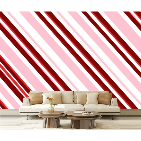 Wall Mural Peel and Stick Candy cane Christmas peppermint diagonal stripes print seamless Self-Adhesive Wallpaper Removable Wall Decal Wall Sticker Home Decor for Living Room Bedroom 100"x144"