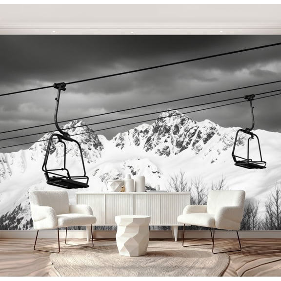 Wall Mural Peel and Stick Chair lift ski resort snowy mountains nice sunny day Self-Adhesive Wallpaper Removable Wall Decal Wall Sticker Home Decor for Living Room Bedroom 69"x96"