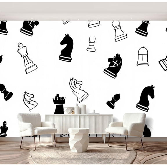 Wall Mural Peel and Stick Chess classical seamless All chess pieces repeating king knight rook Self-Adhesive Wallpaper Removable Wall Decal Wall Sticker Home Decor for Living Room Bedroom 69"x96"
