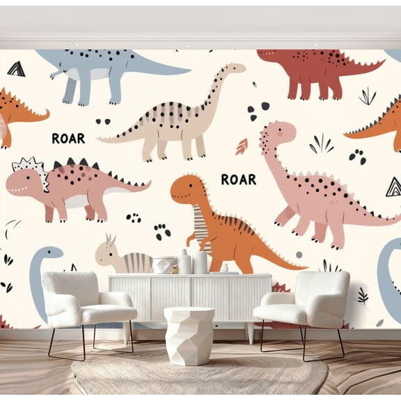 Wall Mural Peel and Stick Childish seamless dinosaurs trees mountains Creative childish texture Self-Adhesive Wallpaper Removable Wall Decal Wall Sticker Home Decor for Living Room Bedroom 69"x96"