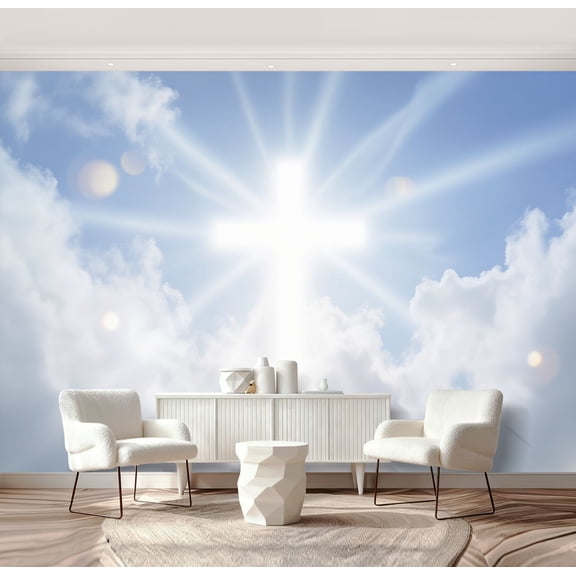 Wall Mural Peel and Stick Christian cross appears bright sky Self-Adhesive Wallpaper Removable Wall Decal Wall Sticker Home Decor for Living Room Bedroom 69"x96"