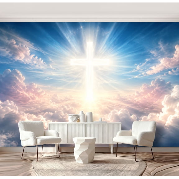 Wall Mural Peel and Stick Christian cross appears bright sky Self-Adhesive Wallpaper Removable Wall Decal Wall Sticker Home Decor for Living Room Bedroom 69"x96"