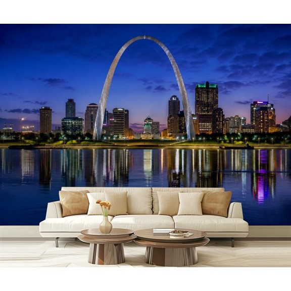 Wall Mural Peel and Stick City St Louis skyline Self-Adhesive Wallpaper Removable Wall Decal Wall Sticker Home Decor for Living Room Bedroom 100"x144"