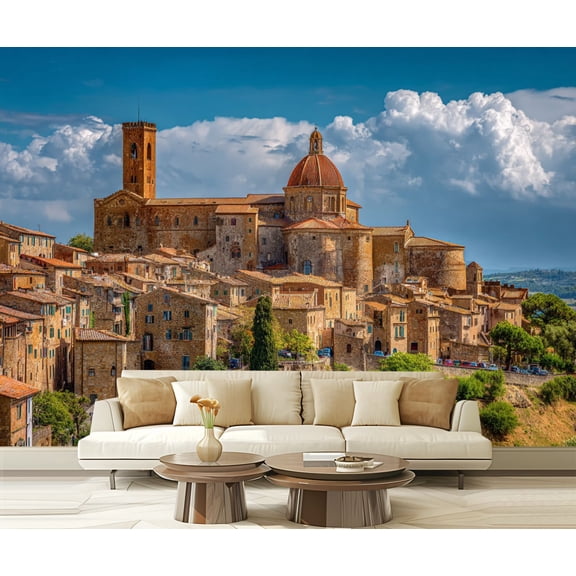 Wall Mural Peel and Stick Cityscape Volterra Tuscany Italy Self-Adhesive Wallpaper Removable Wall Decal Wall Sticker Home Decor for Living Room Bedroom 100"x144"
