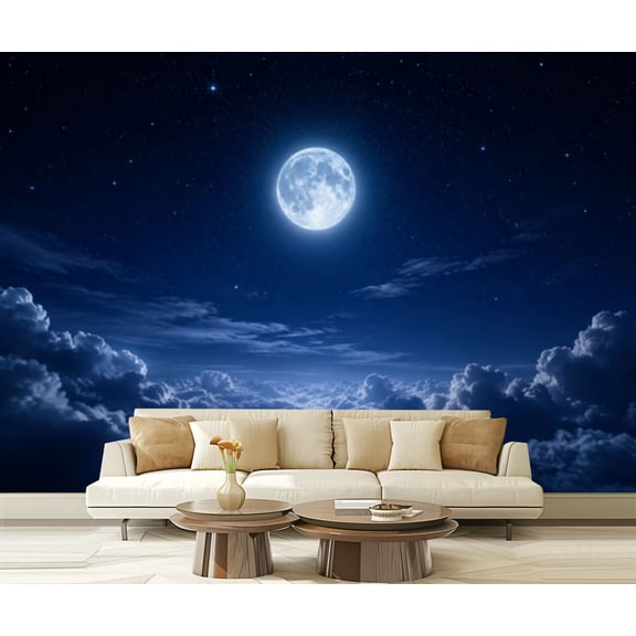 Wall Mural Peel and Stick Cloud Sky Galaxy Moon Self-Adhesive Wallpaper Removable Wall Decal Wall Sticker Home Decor for Living Room Bedroom 100"x144"