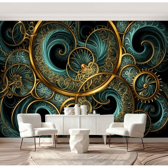 Wall Mural Peel and Stick Dark abstraction clockwork steampunk design for creative graphic Self-Adhesive Wallpaper Removable Wall Decal Wall Sticker Home Decor for Living Room Bedroom 69"x96"