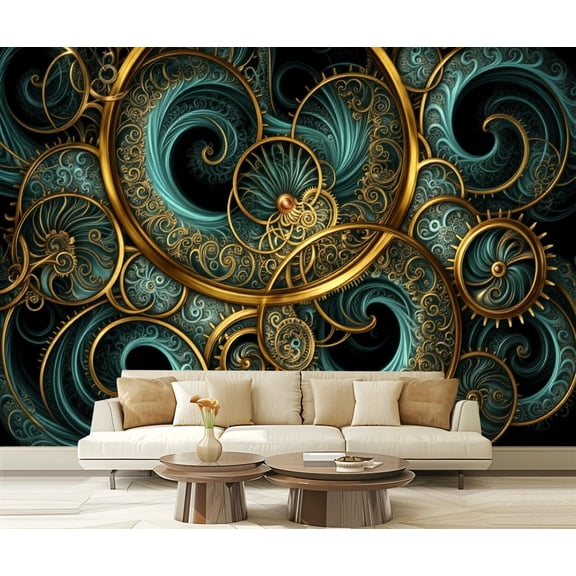 Wall Mural Peel and Stick Dark abstraction clockwork steampunk design for creative graphic Self-Adhesive Wallpaper Removable Wall Decal Wall Sticker Home Decor for Living Room Bedroom 100"x144"