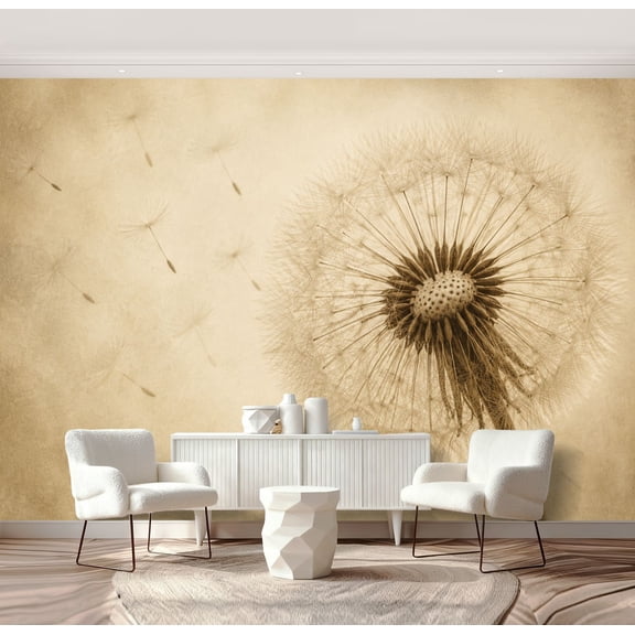 Wall Mural Peel and Stick Delicate Dandelion Natural Sepia Tones Self-Adhesive Wallpaper Removable Wall Decal Wall Sticker Home Decor for Living Room Bedroom 69"x96"