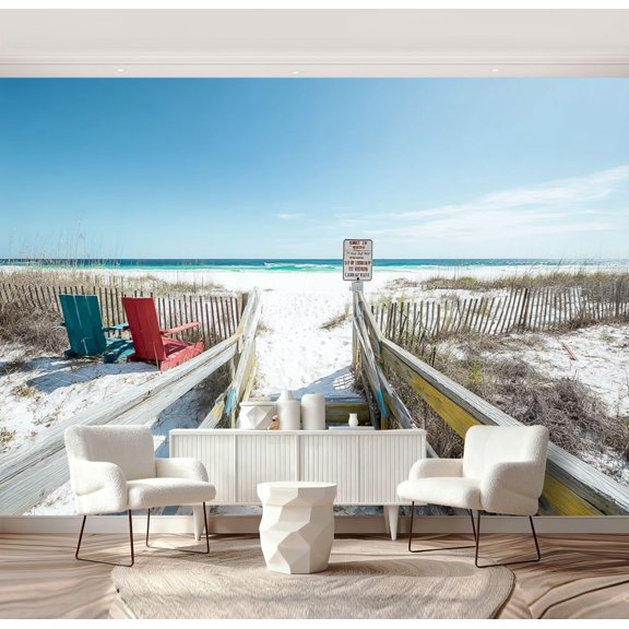 Wall Mural Peel and Stick Destin beach city town village day Florida panhandle Self-Adhesive Wallpaper Removable Wall Decal Wall Sticker Home Decor for Living Room Bedroom 69"x96"