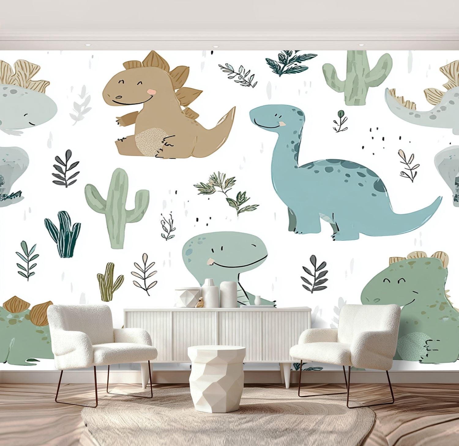 Wall Mural Peel and Stick Dinosaur baby boy seamless Sweet dino palm cactus Self-Adhesive Wallpaper Removable Wall Decal Wall Sticker Home Decor for Living Room Bedroom 69"x96"