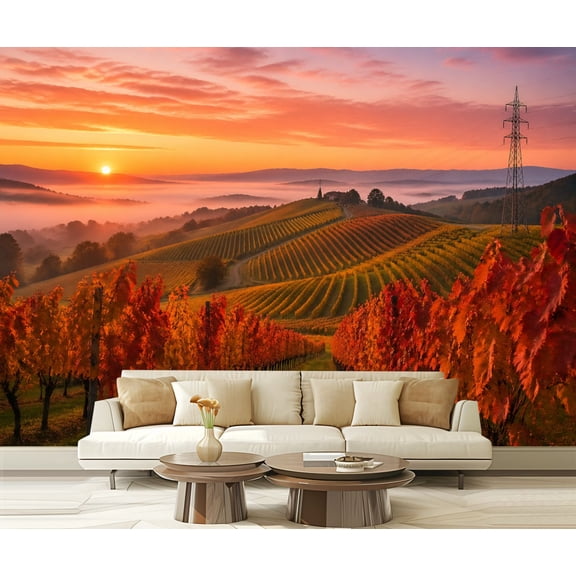 Wall Mural Peel and Stick Early Morning Vieyard Napa Valley California Self-Adhesive Wallpaper Removable Wall Decal Wall Sticker Home Decor for Living Room Bedroom 100"x144"