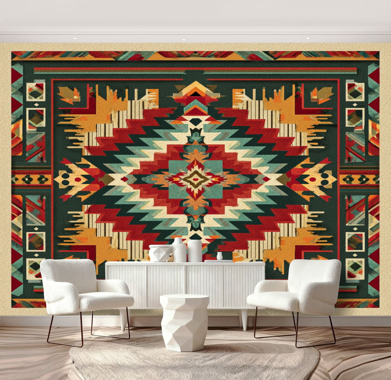 Wall Mural Peel and Stick Ethnic seamless Native Southwest American Indian Aztec Self-Adhesive Wallpaper Removable Wall Decal Wall Sticker Home Decor for Living Room Bedroom 69"x96"