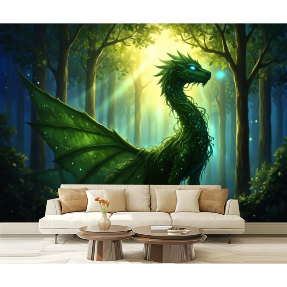 Wall Mural Peel and Stick Fantasy Green dragon forest Self-Adhesive Wallpaper Removable Wall Decal Wall Sticker Home Decor for Living Room Bedroom 100"x144"