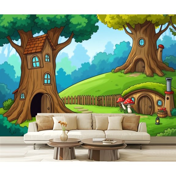 Wall Mural Peel and Stick Fantasy forest tree house Self-Adhesive Wallpaper Removable Wall Decal Wall Sticker Home Decor for Living Room Bedroom 100"x144"