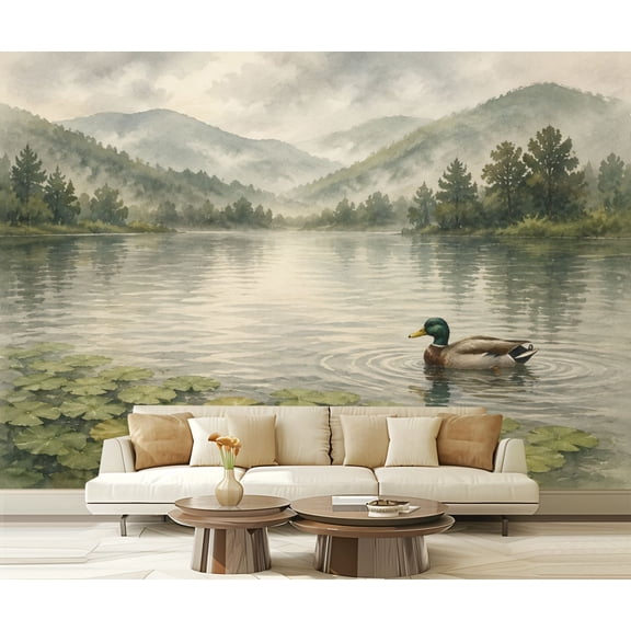 Wall Mural Peel and Stick Farmhouse Brown Ducks Mallard Duck Vintage Countryside Wildlife Rustic Self-Adhesive Wallpaper Removable Wall Decal Wall Sticker Home Decor for Living Room Bedroom 100"x144"