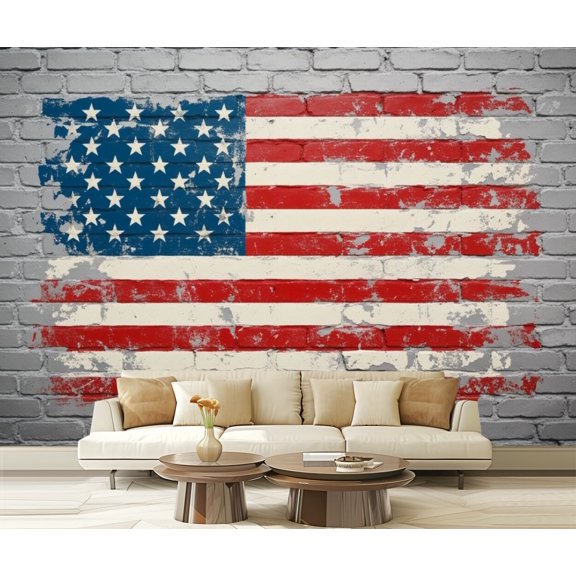 Wall Mural Peel and Stick Flag painted brick wall Self-Adhesive Wallpaper Removable Wall Decal Wall Sticker Home Decor for Living Room Bedroom 100"x144"