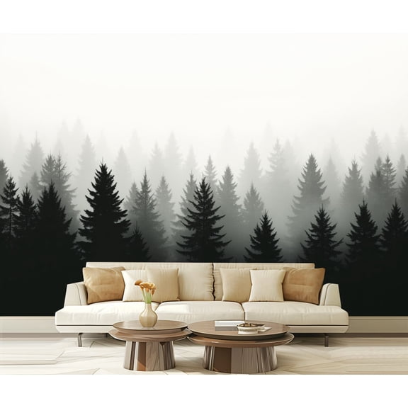 Wall Mural Peel and Stick Forest panorama view Pine tree landscape Spruce silhouette Self-Adhesive Wallpaper Removable Wall Decal Wall Sticker Home Decor for Living Room Bedroom 100"x144"