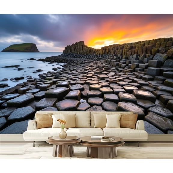 Wall Mural Peel and Stick Giant s Causeway Sunset Northern Ireland UK Self-Adhesive Wallpaper Removable Wall Decal Wall Sticker Home Decor for Living Room Bedroom 100"x144"