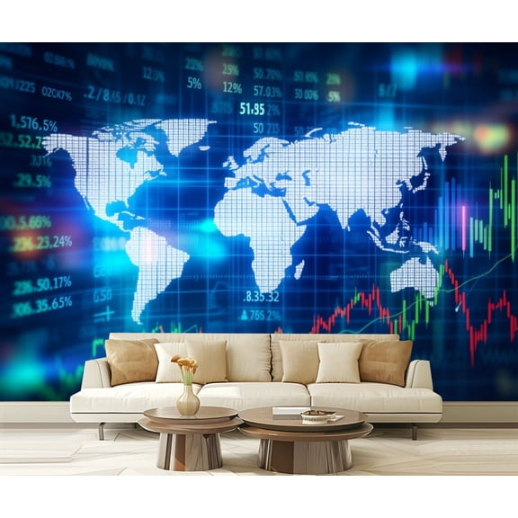 Wall Mural Peel and Stick Global financial markets Self-Adhesive Wallpaper Removable Wall Decal Wall Sticker Home Decor for Living Room Bedroom 100"x144"