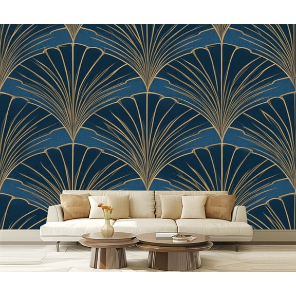 Wall Mural Peel and Stick Golden elements blue seamless Art style Self-Adhesive Wallpaper Removable Wall Decal Wall Sticker Home Decor for Living Room Bedroom 100"x144"