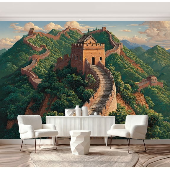 Wall Mural Peel and Stick Great Wall China Winding Green Mountains Self-Adhesive Wallpaper Removable Wall Decal Wall Sticker Home Decor for Living Room Bedroom 69"x96"