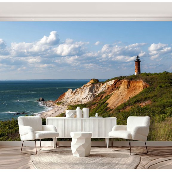 Wall Mural Peel and Stick Head Light Aquinnah Cliffs Martha s Vineyard Self-Adhesive Wallpaper Removable Wall Decal Wall Sticker Home Decor for Living Room Bedroom 69"x96"