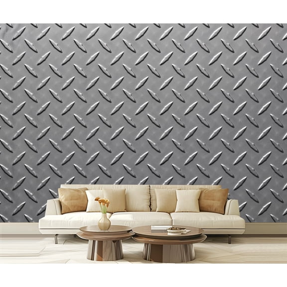 Wall Mural Peel and Stick Huge sheet strong steel diamond tread plate Self-Adhesive Wallpaper Removable Wall Decal Wall Sticker Home Decor for Living Room Bedroom 100"x144"